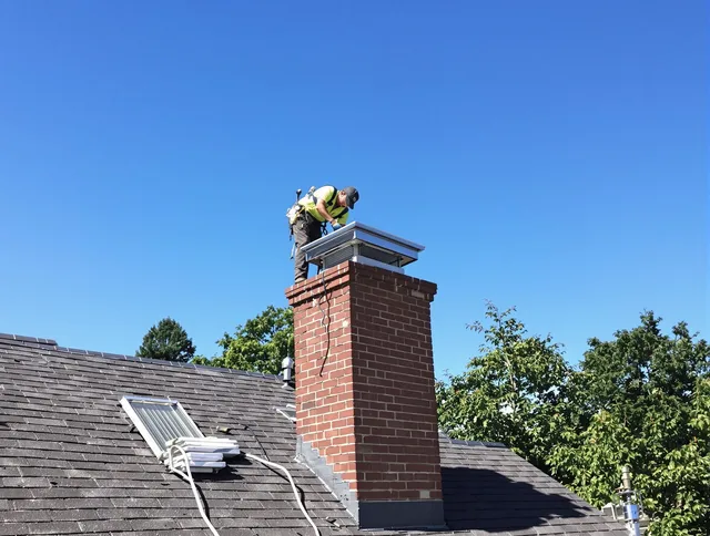 South Pasadena Chimney Sweep technician measuring a chimney cap in South Pasadena, CA