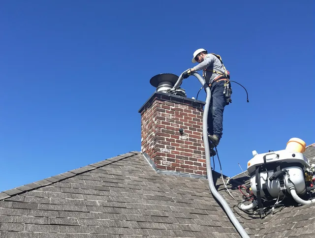Dedicated South Pasadena Chimney Sweep team member cleaning a chimney in South Pasadena, CA