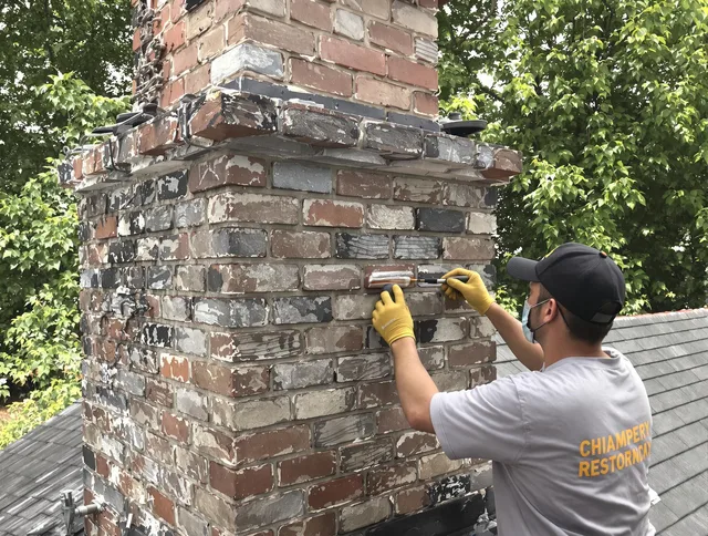 In-progress chimney restoration by South Pasadena Chimney Sweep in South Pasadena, CA